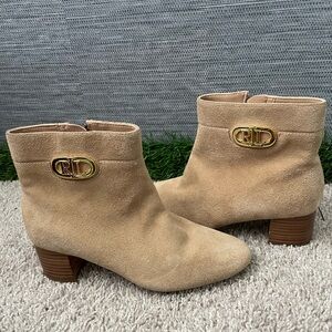 Lauren Ralph Lauren Beige Suede Ankle Boots with Gold Logo